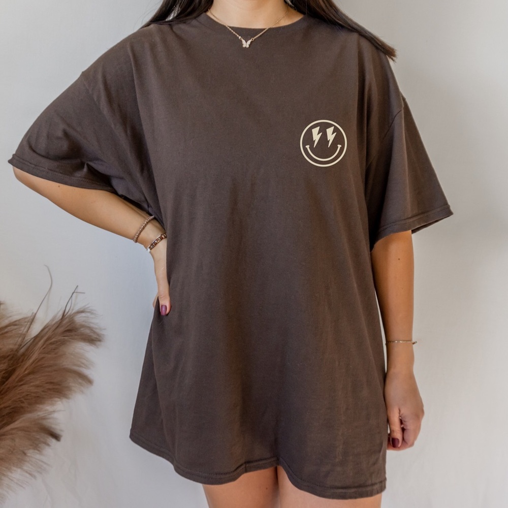 “Lightening Bolt Smiley Face” Crew Neck Short Sleeve Tee Shirt - Picture 3 of 4